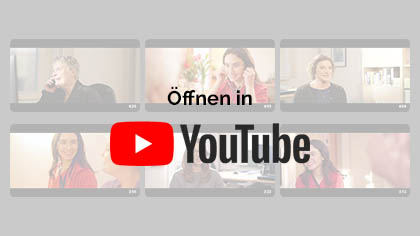 Miniaturen von Vorschaubildern und ein Button mit dem Text "Öffnen in YouTube"
